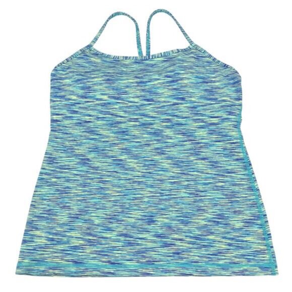 LULULEMON Power Y Tank Luon Size 10 Space Dye Camo Alberta Lake Fresh Teal - Picture 4 of 8
